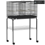 Kavez za ptice s kotačima, metalni, 76x46x116cm, crni