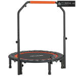 Mini trampolin s podesivom ručkom, LCD monitor, čelik, crna + crvena,