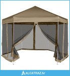 Šesterokutni šator sa stijenkama 3,6 x 3,1 m smeđesivi 220 g/m² - NOVO