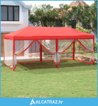 Sklopivi šator za zabave s bočnim zidovima 3 x 6 m crveni - NOVO