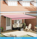 Skrovita tenda Crvena i bijela 450 × 350 cm Tkanina i Aluminij - NOVO