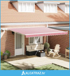 Skrovita tenda Crvena i bijela 450 × 350 cm Tkanina i čelik - NOVO