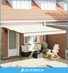 Skrovita tenda Krema 400x300 cm Poliester i aluminij - NOVO