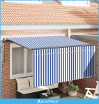 Skrovita tenda Plava i bijela 300 x 200 cm Poliester i aluminij - NOVO