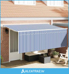 Skrovita tenda Plava i bijela 400 x 200 cm Poliester i aluminij - NOVO