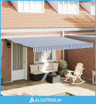 Skrovita tenda Plava i bijela 400x300 cm Poliester i čelik - NOVO