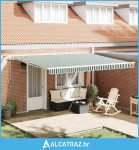 Skrovita tenda Zelena i bijela 450 × 350 cm Poliester i metal - NOVO