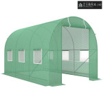 Staklenik tunel s vratima i 6 prozora, PE/čelik, 350x200x200 cm, zelen