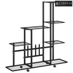 Stalak za cvijeće s kotačima 94,5 x 25 x 92,5 cm crni metalni