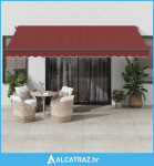 Tenda na ručno uvlačenje s LED svjetlima bordo 450 x 350 cm - NOVO