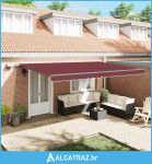 Tenda na ručno uvlačenje s LED svjetlima bordo 500 x 300 cm - NOVO