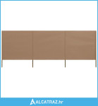 Vjetrobran s 3 panela od tkanine 400 x 80 cm smeđe-sivi - NOVO