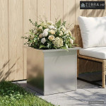 Vrtna posuda za sadnju s LED svjetlom Srebrna 40 x 40 x 40 cm - Nehrđa