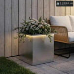 Vrtna posuda za sadnju s LED svjetlom Srebrna 50 x 50 x 48 cm - Nehrđa