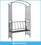 Vrtni luk s klupom crni 128 x 50 x 207 cm željezni - NOVO
