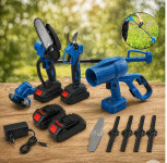Aku set 4u1 – škare, puhač, trimer i pila sa 2 baterije novo