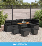 10-dijelna garnitura za vrt s jastucima crna poli ratan akacija, 2-sje