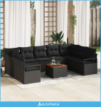 10-dijelni set sofe za vrt s jastučićima Crna Poli ratan Akacija, dvos