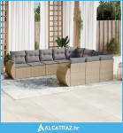 10-dijelni set vrtnih sofa s jastucima bež od poliratana - NOVO