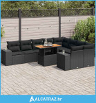 10-dijelni set vrtnih sofa s jastucima crni poliratana bagrem - NOVO