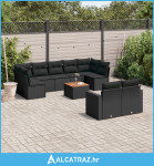 10-dijelni set vrtnih sofa s jastucima crni od poliratana - NOVO