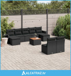 10-dijelni set vrtnih sofa s jastucima crni od poliratana - NOVO
