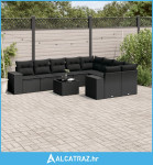10-dijelni set vrtnih sofa s jastucima crni od poliratana - NOVO