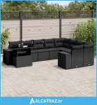 10-dijelni set vrtnih sofa s jastucima crni od poliratana - NOVO
