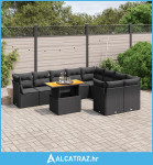 10-dijelni set vrtnih sofa s jastucima crni od poliratana - NOVO