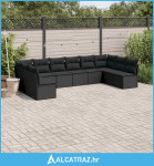 10-dijelni set vrtnih sofa s jastucima crni od poliratana - NOVO