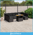 10-dijelni set vrtnih sofa s jastucima crni od poliratana - NOVO