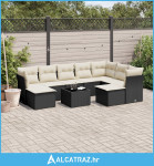 10-dijelni set vrtnih sofa s jastucima crni od poliratana - NOVO