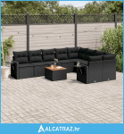 10-dijelni set vrtnih sofa s jastucima crni od poliratana - NOVO