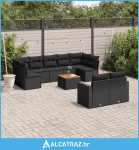 10-dijelni set vrtnih sofa s jastucima crni od poliratana - NOVO