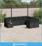10-dijelni set vrtnih sofa s jastucima crni od poliratana - NOVO