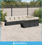 10-dijelni set vrtnih sofa s jastucima crni od poliratana - NOVO