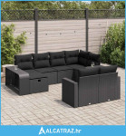 10-dijelni set vrtnih sofa s jastucima crni od poliratana - NOVO