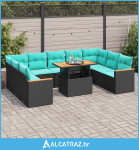 10-dijelni set vrtnih sofa s jastucima crni od poliratana - NOVO