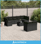 10-dijelni set vrtnih sofa s jastucima crni od poliratana - NOVO