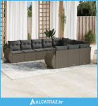 10-dijelni set vrtnih sofa poliratan s jastucima svijetlosivi - NOVO