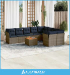 10-dijelni set vrtnih sofa od poliratana s jastucima sivi - NOVO