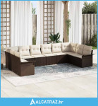 10-dijelni Vrtni Kauč Set s Jastučićima Smeđi Poli Ratan - NOVO