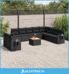 11-dijelni set vrtnih sofa od poliratana s jastucima crni - NOVO