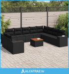 11-dijelni set vrtnih sofa od poliratana s jastucima crni - NOVO