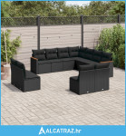 11-dijelni set vrtnih sofa od poliratana s jastucima crni - NOVO