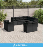11-dijelni set vrtnih sofa od poliratana s jastucima crni - NOVO
