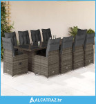 11-dijelni vrtni bistro set od poliratana s jastucima sivi - NOVO