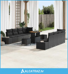 11-komadni vrtni kauč set s jastučićima Crni Poli Ratan Akacija, 2-sje