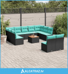 12-dijelni set vrtnih sofa s jastucima poliratan crni - NOVO