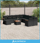 12-dijelni set vrtnih sofa od poliratana s jastucima crni - NOVO